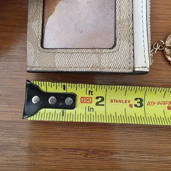 Coach Card Wallet with Logo, Zipper & Key Ring Tan Signature Jacquard Card Slot - Picture 11 of 12